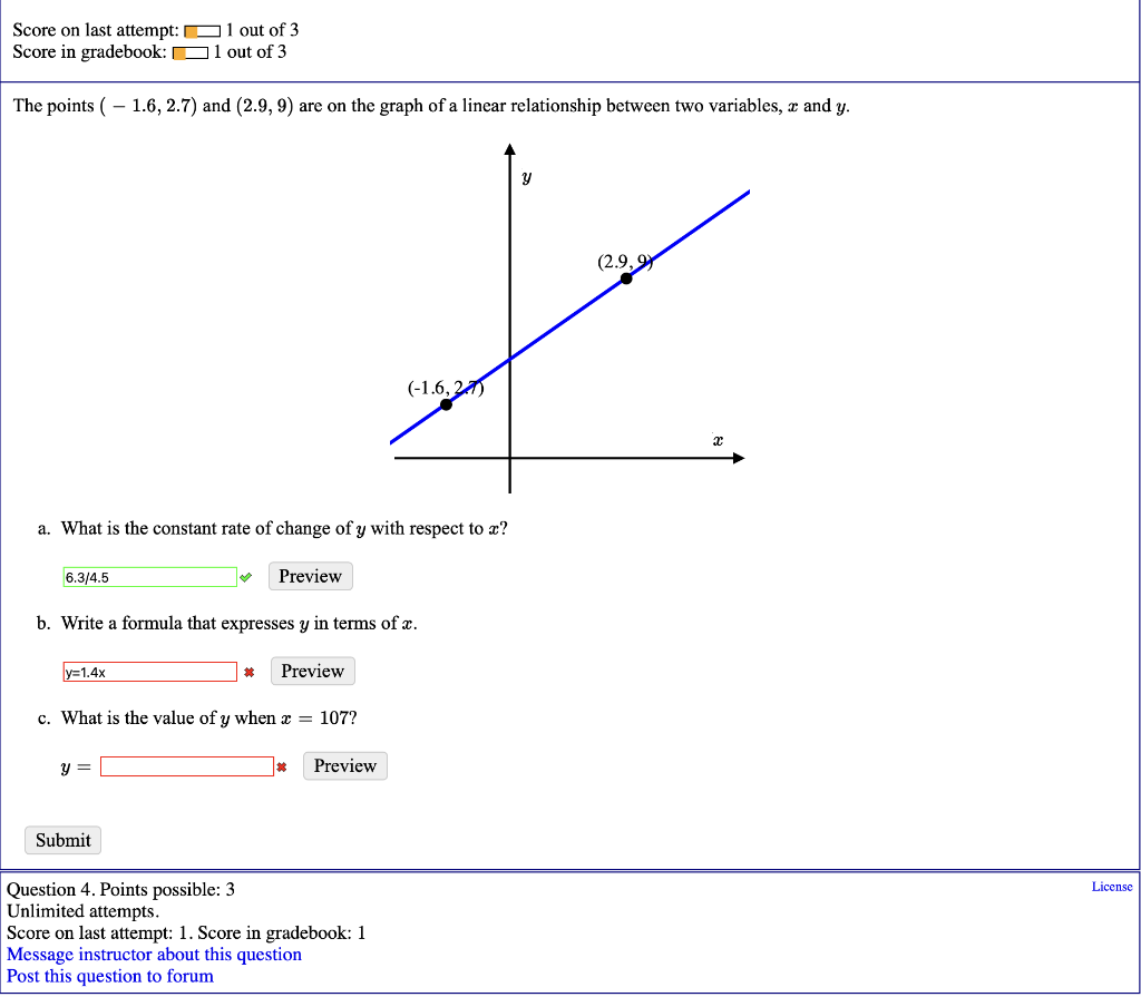 \( \begin{array}{ll}\text { Score on last attempt: } & 1 \text { out of } 3 \\ \text { Score in gradebook: } & 1 \text { out 
