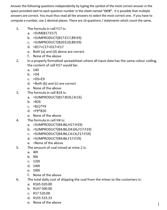 Solved 1 Optimal Coal Resources pe your name hei atement | Chegg.com