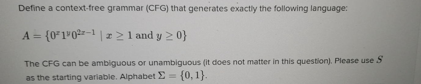 Solved Define a context-free grammar (CFG) that generates | Chegg.com