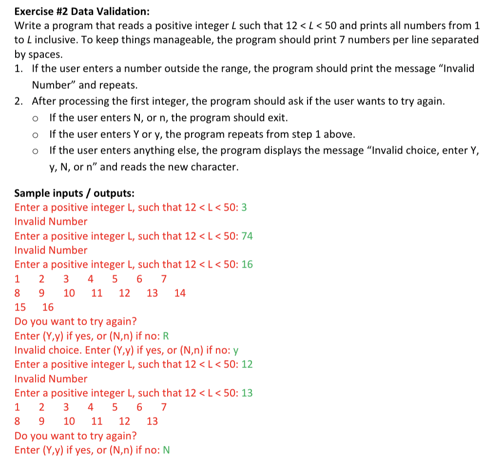 Solved Exercise \#2 Data Validation: Write a program that | Chegg.com