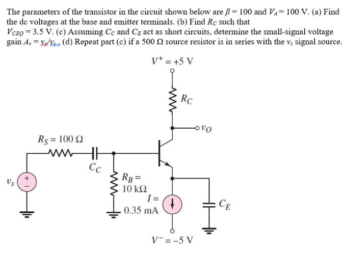 Solved The parameters of the transistor in the circuit shown | Chegg.com