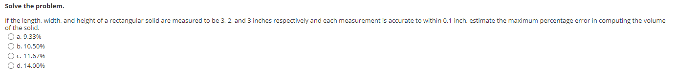 Solved Solve the problem. If the length, width, and height | Chegg.com