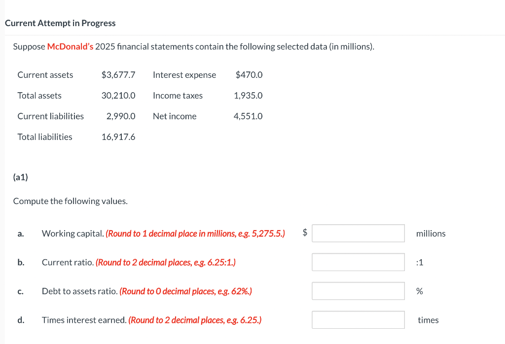 Solved Current Attempt in Progress Suppose McDonald's 2025