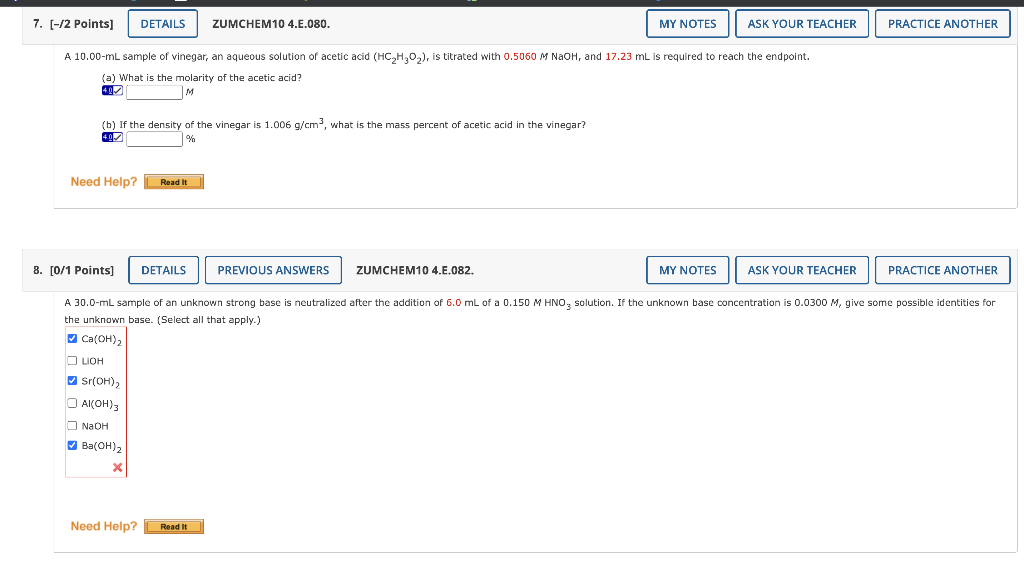 Solved A. 10.00mL sample of vinegar, an aqueous solution of Chegg