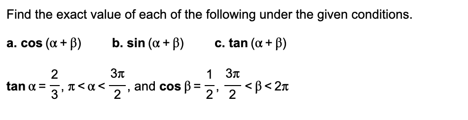 Solved Find the exact value of each of the following under | Chegg.com