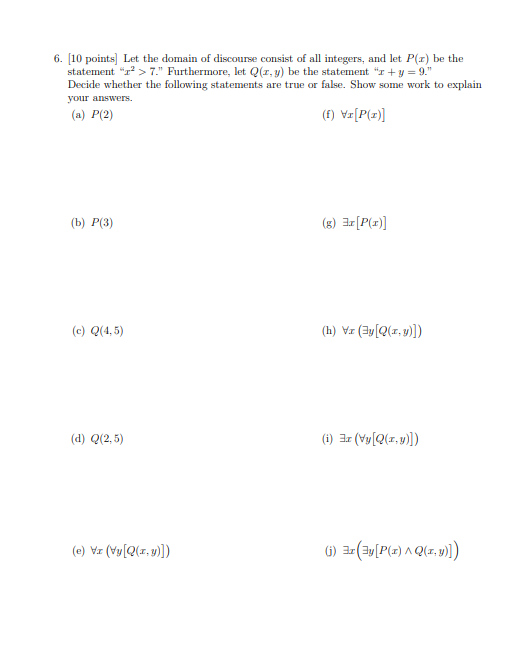 Solved 6. [10 points) Let the domain of discourse consist of | Chegg.com