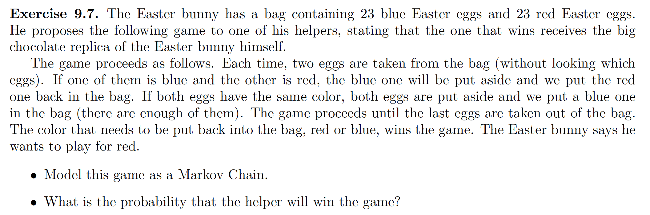 Solved Exercise 9.7. The Easter bunny has a bag containing | Chegg.com