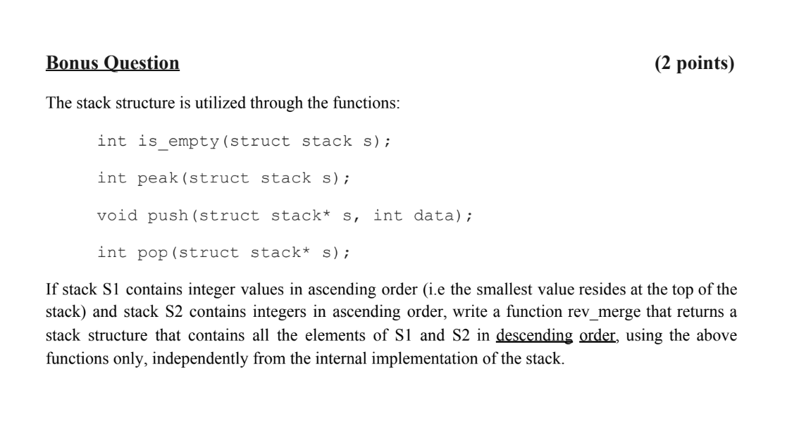 Solved Bonus Question (2 Points) The Stack Structure Is | Chegg.com