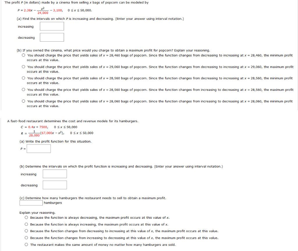 Solved The profit P (in dollars) made by a cinema from