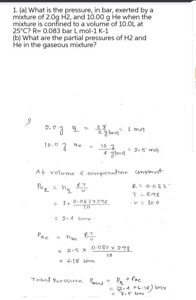 Solved 1 A What Is The Pressure In Bar Exerted By A