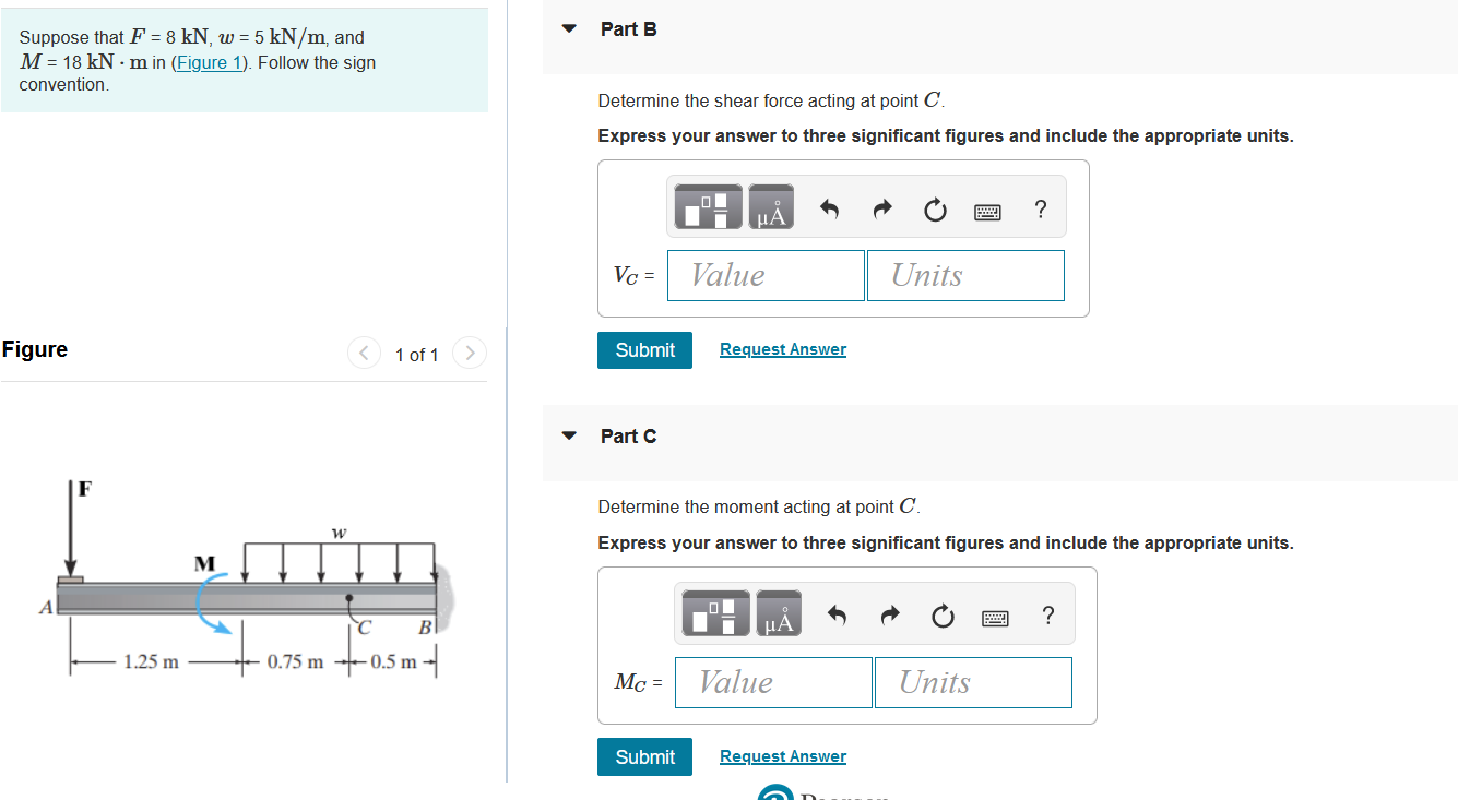 Solved Suppose that F=8kN,w=5kN/m, and Part B M=18kN⋅m in . | Chegg.com