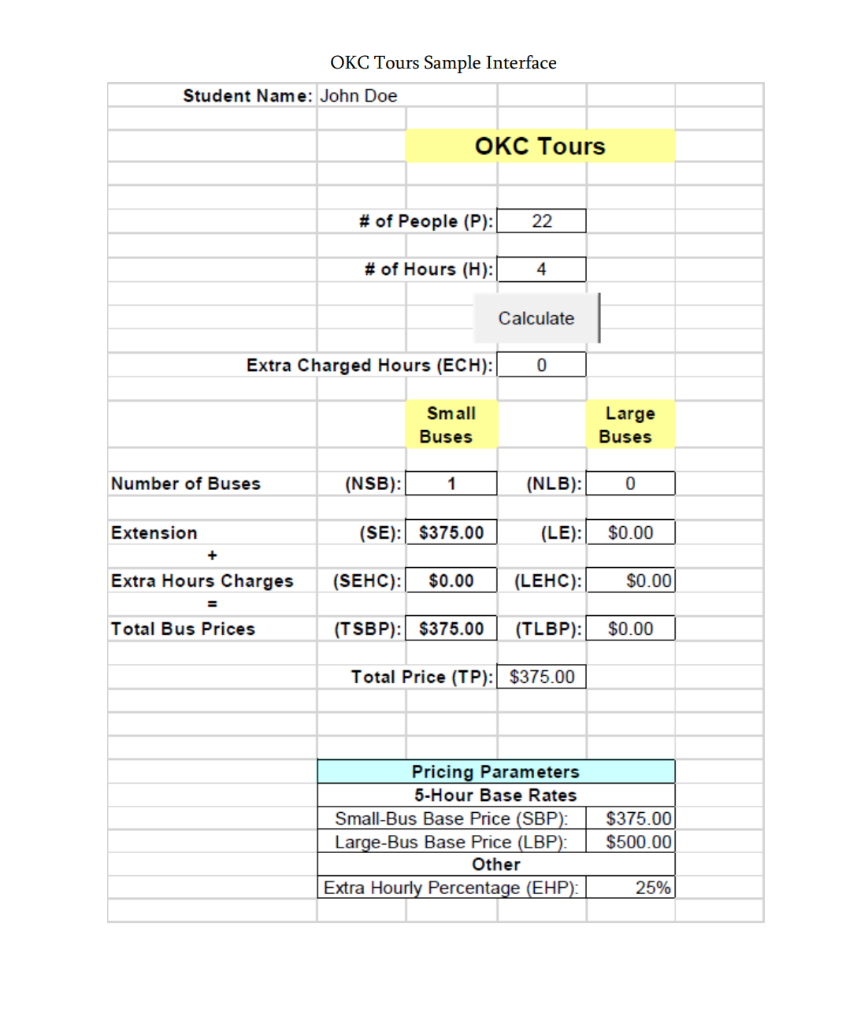 1. Create a Visual Basic program for Okc Tours and | Chegg.com