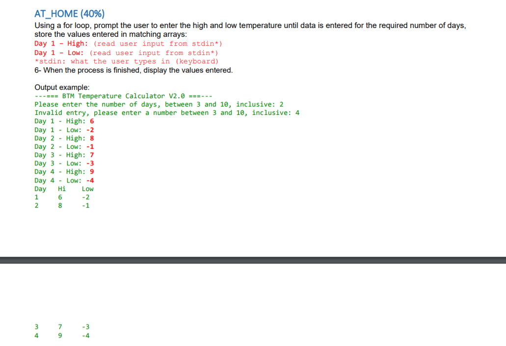 Solved AT_HOME (40%) Using a for loop, prompt the user to | Chegg.com