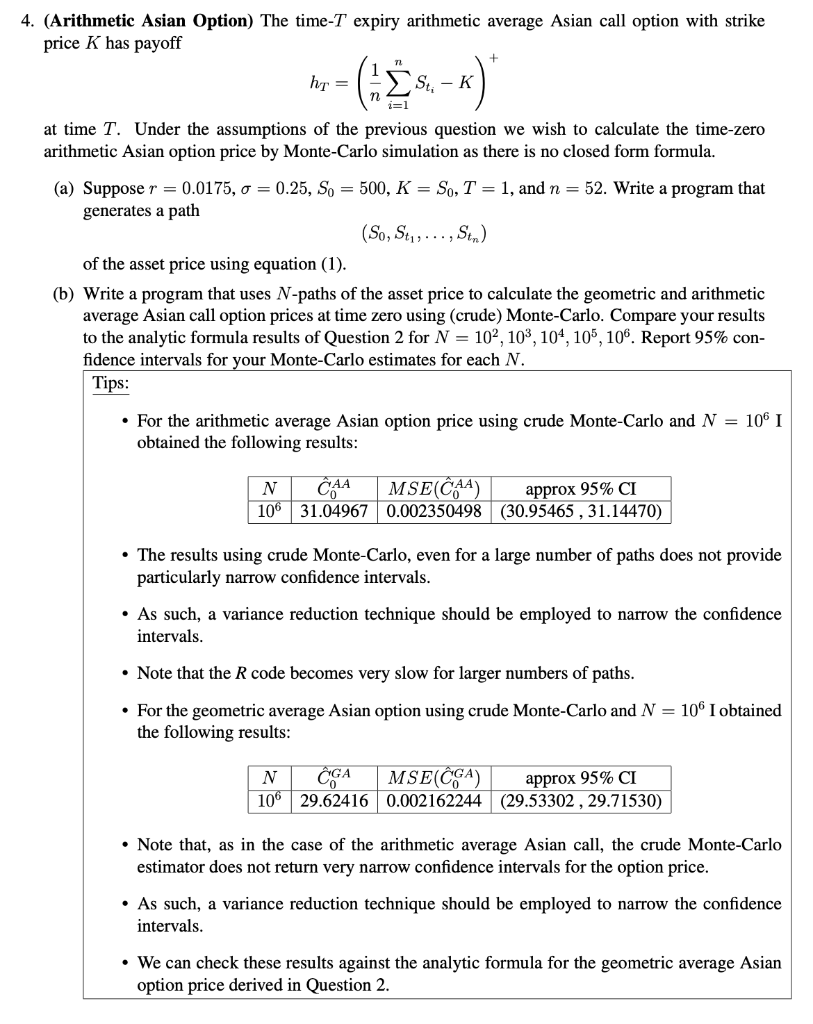 4. (Arithmetic Asian Option) The time- T expiry | Chegg.com