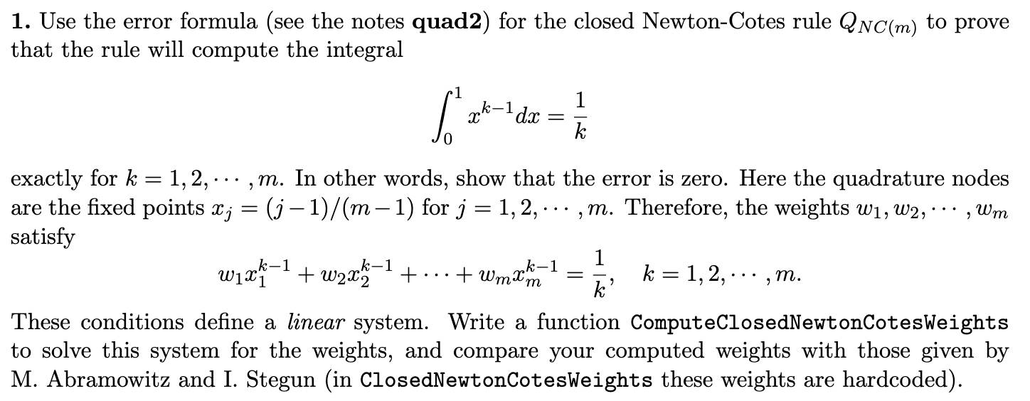 1. Use the error formula (see the notes quad2) for | Chegg.com