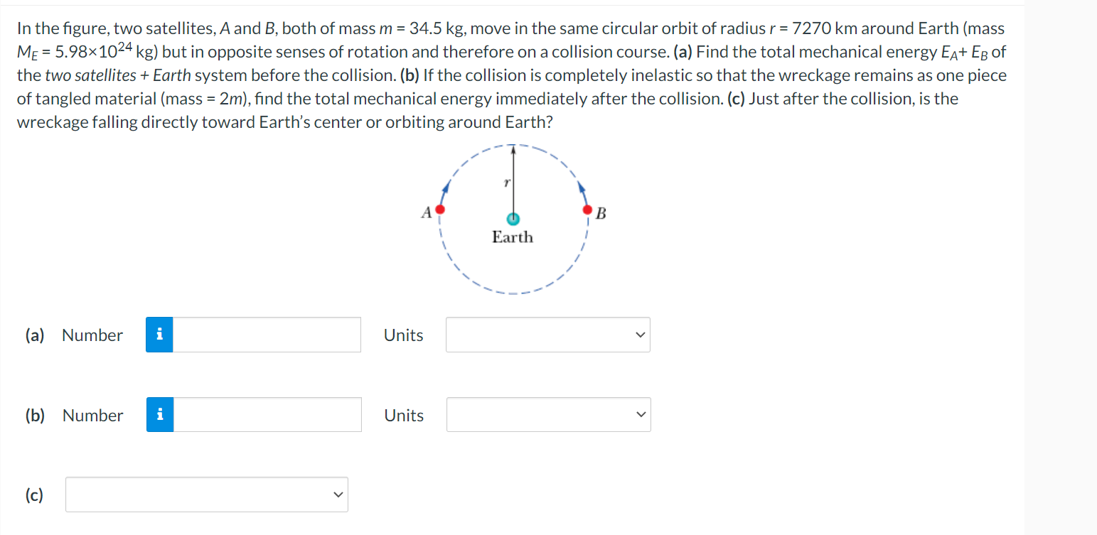 Solved In The Figure, Two Satellites, A And B, Both Of Mass | Chegg.com