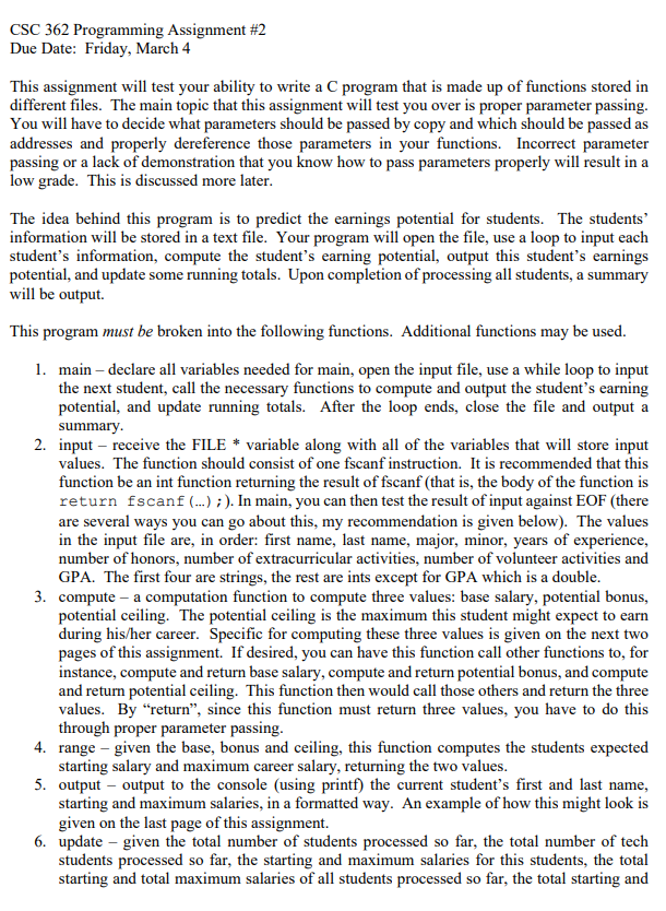 Solved CSC 362 Programming Assignment #2 Due Date: Friday, | Chegg.com