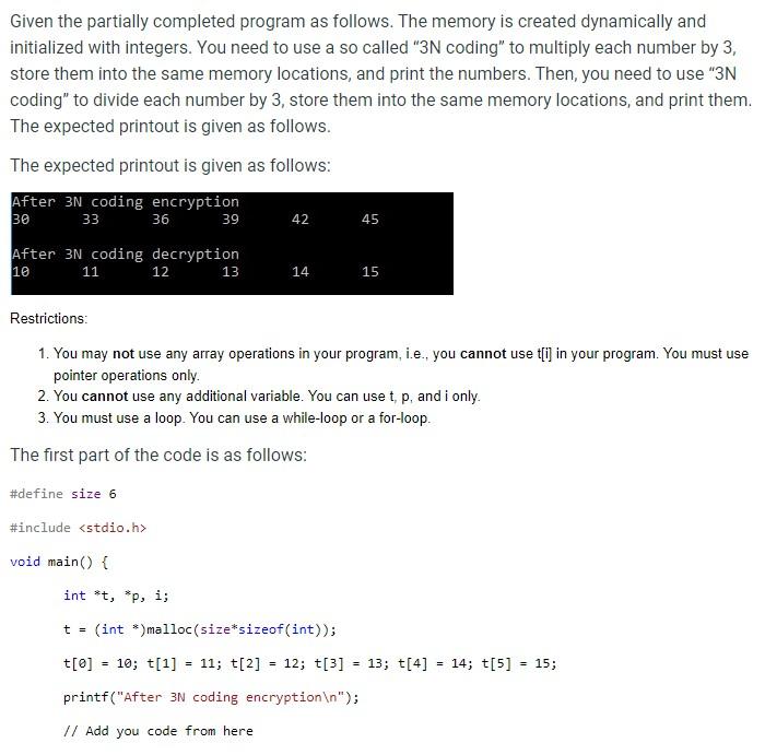 Solved Given the partially completed program as follows. The | Chegg.com