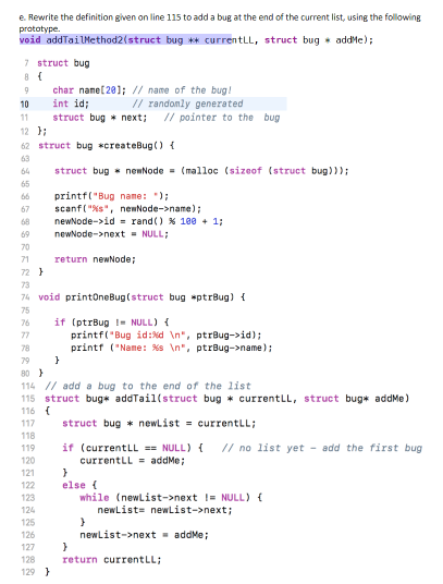 Solved e. Rewrite the definition given on line 115 to add a | Chegg.com