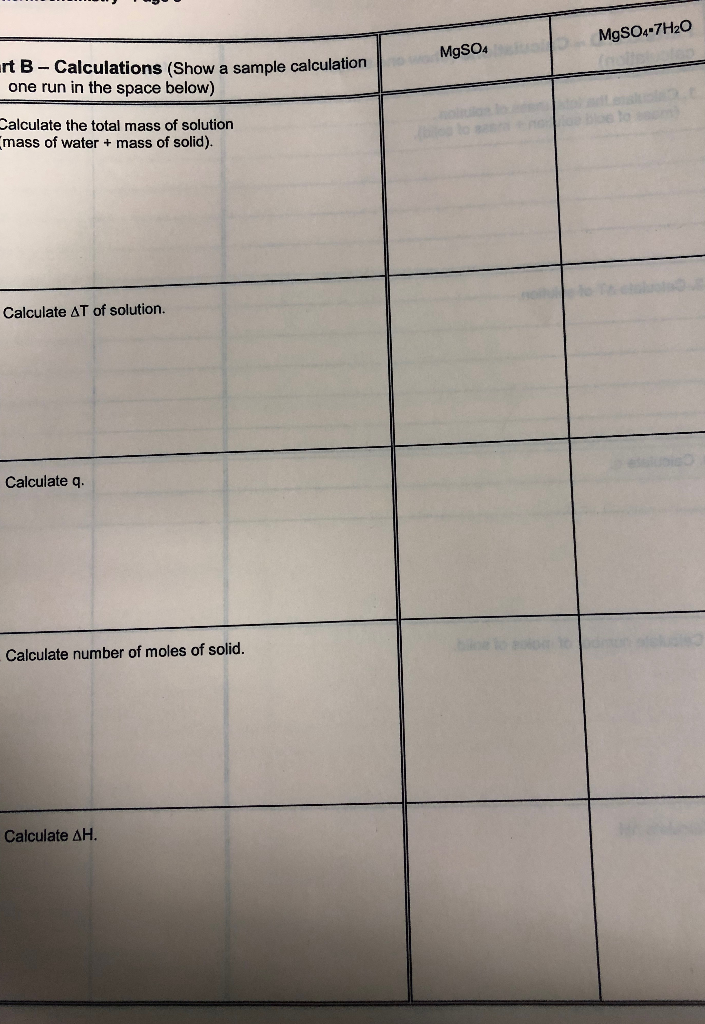 Solved MgSO4-7H20 MgSO4 rt B Calculations (Show a sample | Chegg.com