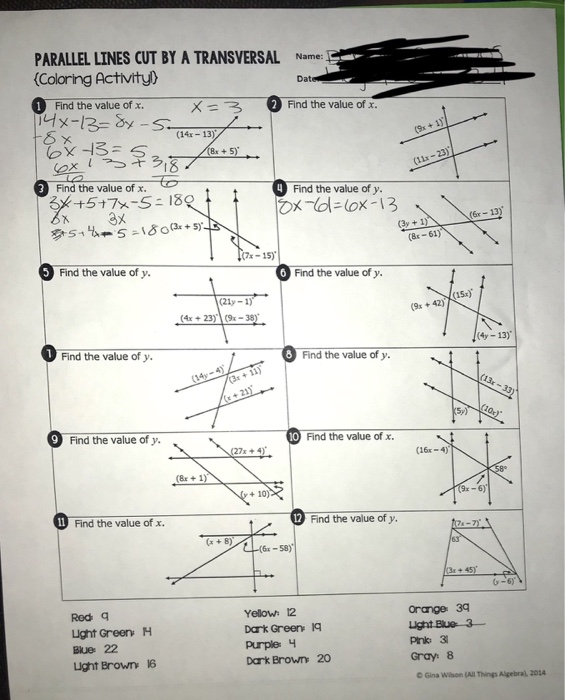 Parallel Lines And Transversals Worksheet Answers Key Coloring Activity