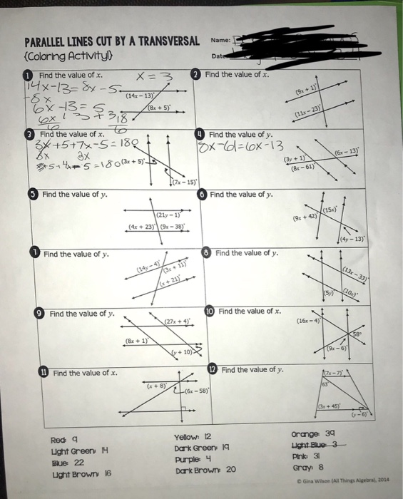 Parallel Lines Transversals And Algebra Worksheet