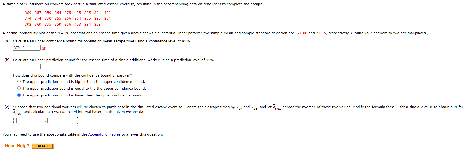 Solved (a) Calculate an upper confidence bound for | Chegg.com