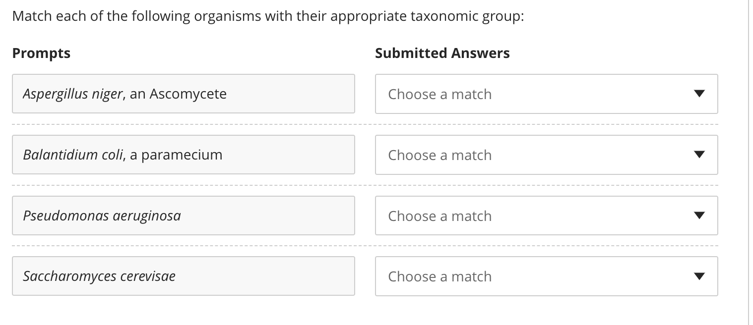 Solved Match each of the following organisms with their | Chegg.com