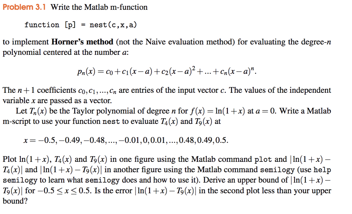Solved Problem 3.1 Write the Matlab m-function function [p] | Chegg.com