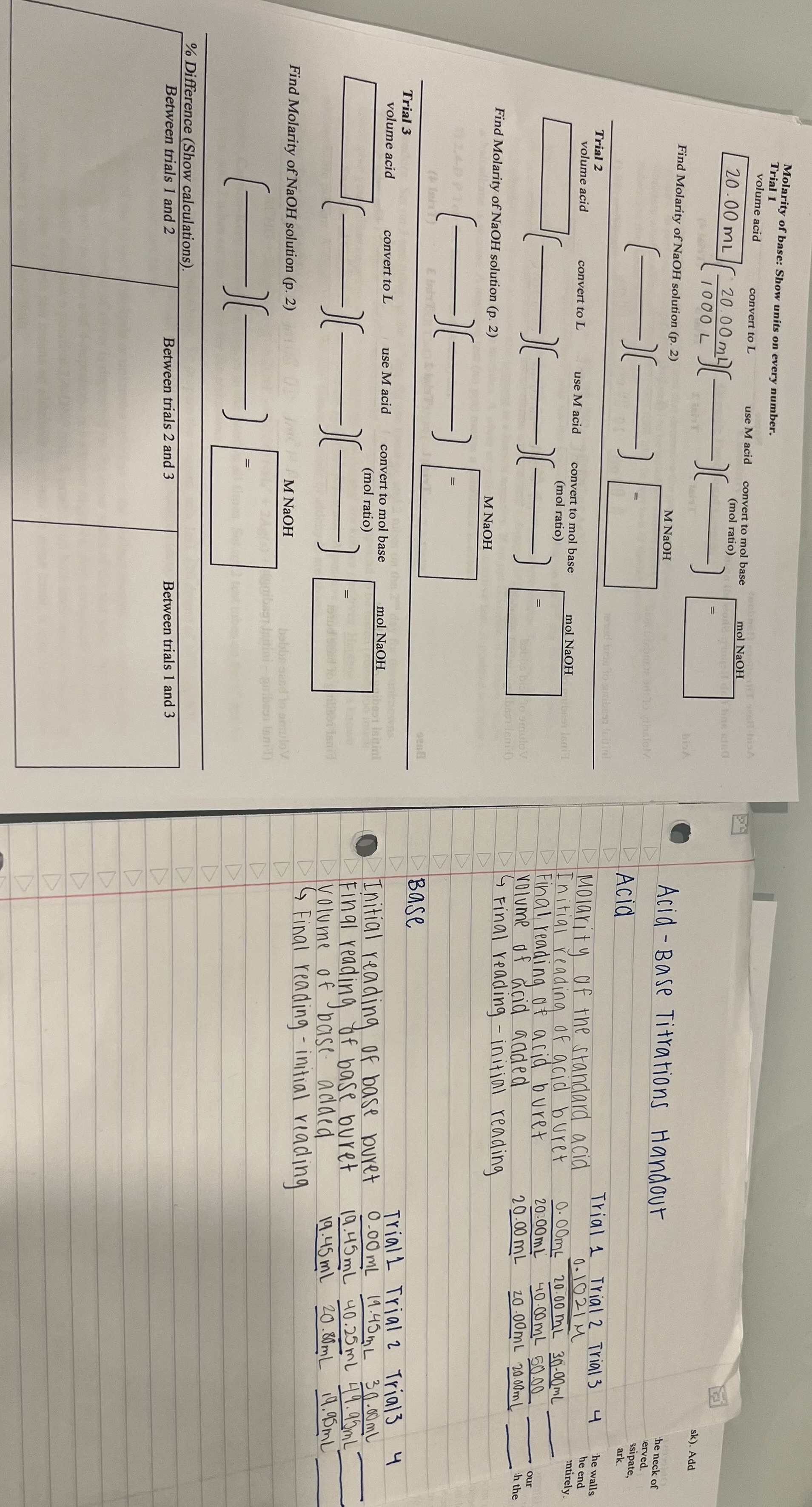 Solved Find Molarity of NaOH solution (p. 2)Trial 2Find | Chegg.com