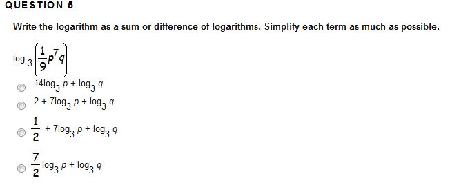 Solved QUESTION 5 Write the logarithm as a sum or difference | Chegg.com