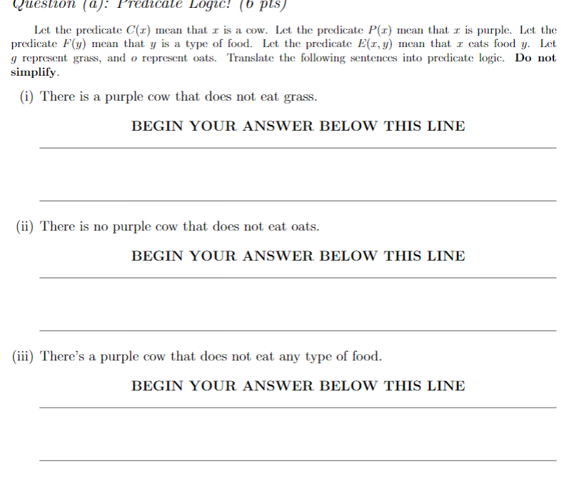 Solved Question A Predicate Logic 6 Pts Let The Predi Chegg Com