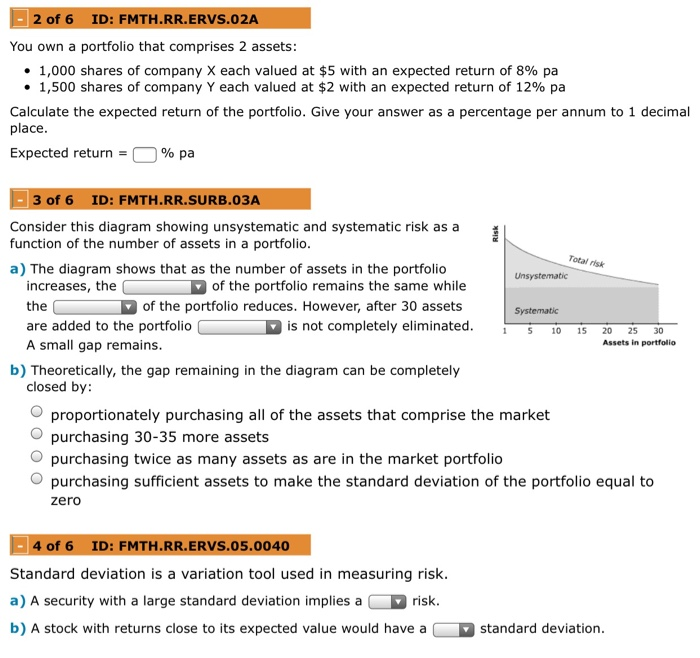 Solved 2 of 6 ID: FMTH.RR.ERVS.02A You own a portfolio that | Chegg.com