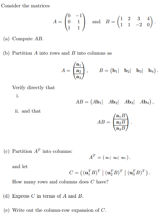 Solved Consider the matrices A= 0 and B= 1 1 1 2 1 1 (a) | Chegg.com