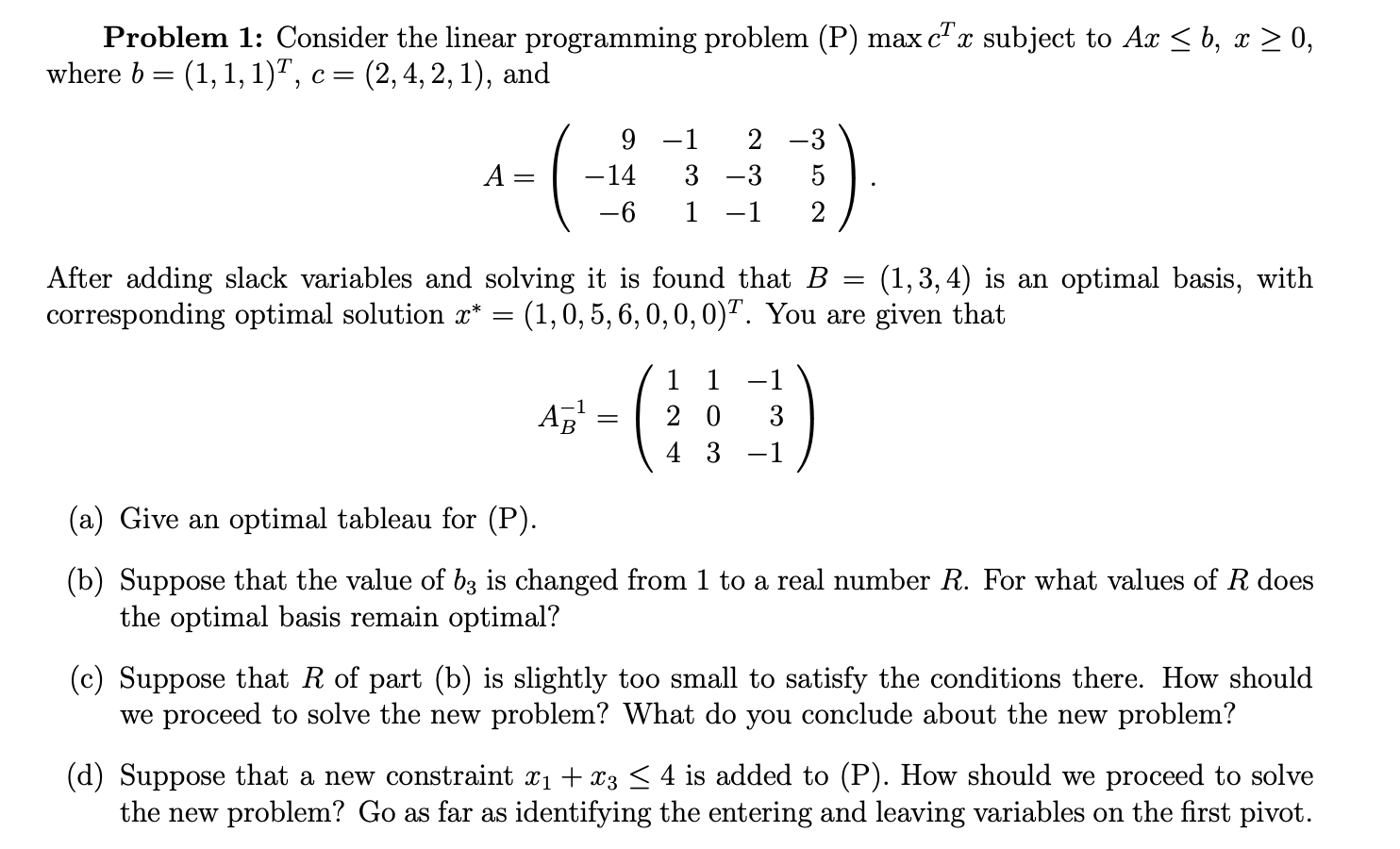 Problem 1: Consider the linear programming problem | Chegg.com
