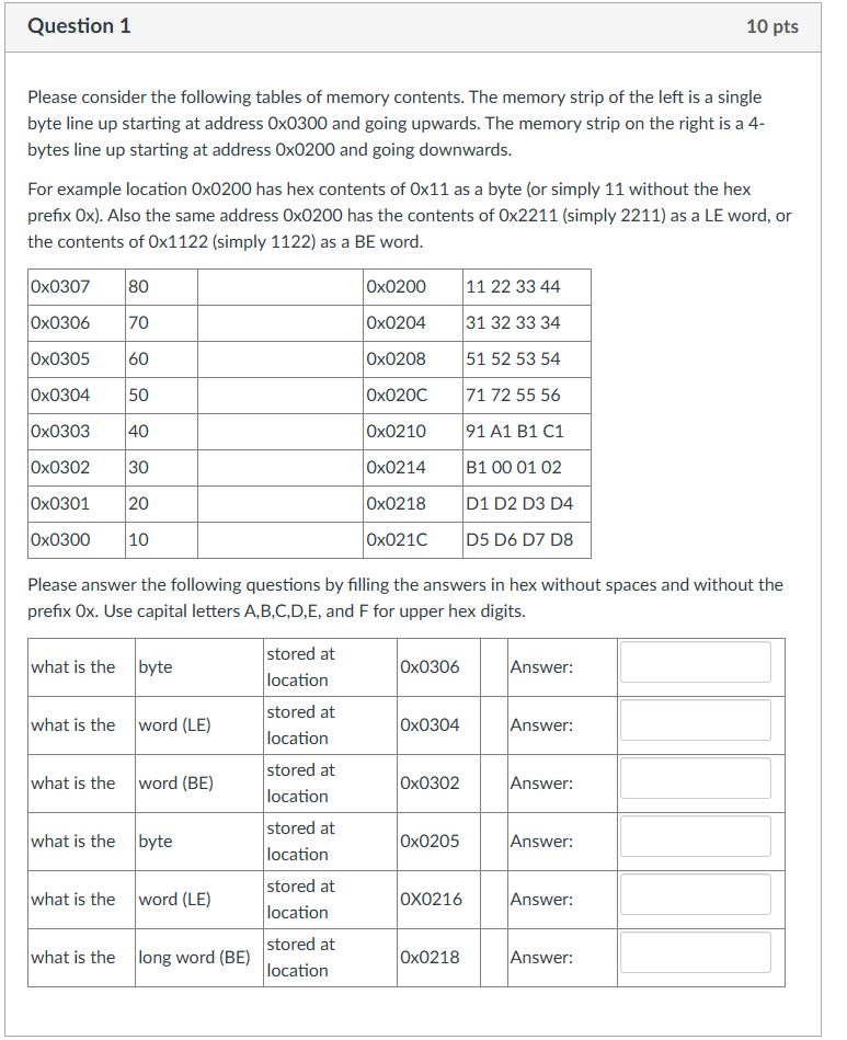 Solved Please consider the following tables of memory | Chegg.com