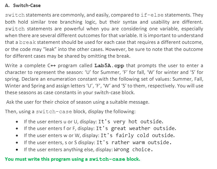 Solved A. Switch-Case switch statements are commonly, and | Chegg.com