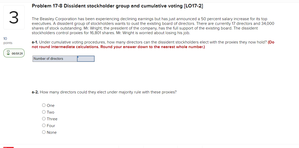 Solved Problem 17-8 Dissident stockholder group and | Chegg.com