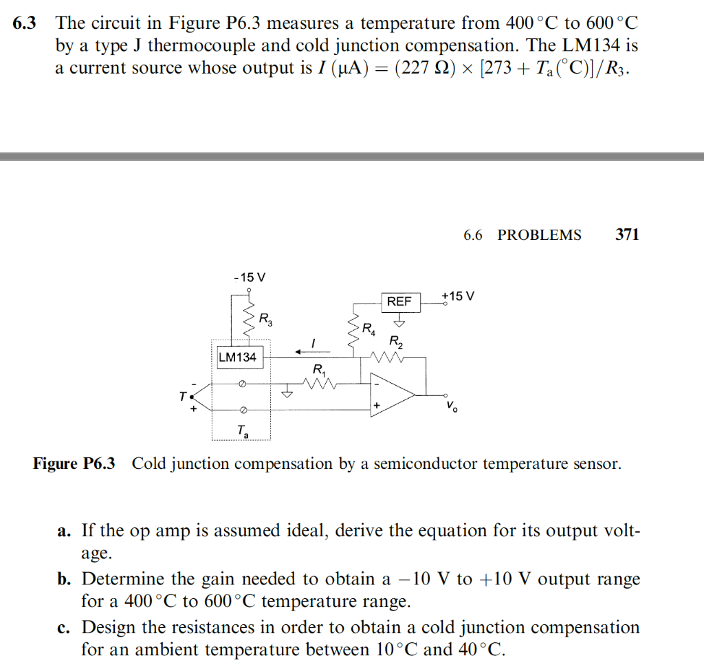 Solved 6.3 The circuit in Figure P6.3 measures a temperature | Chegg.com