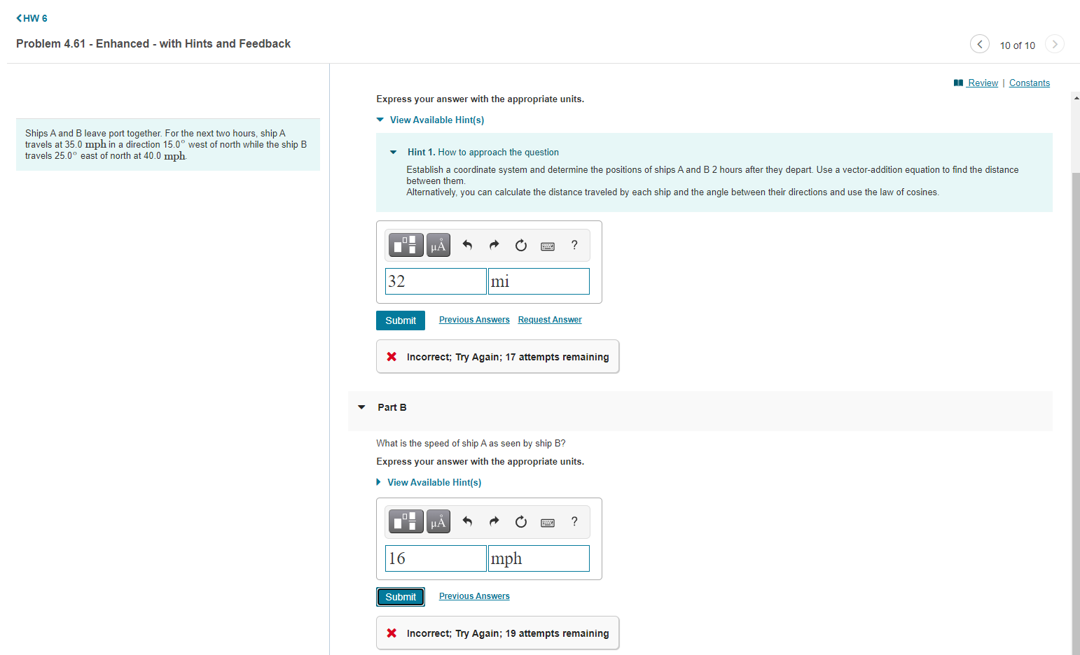 Solved Ships A and B leave port together. For the next two | Chegg.com