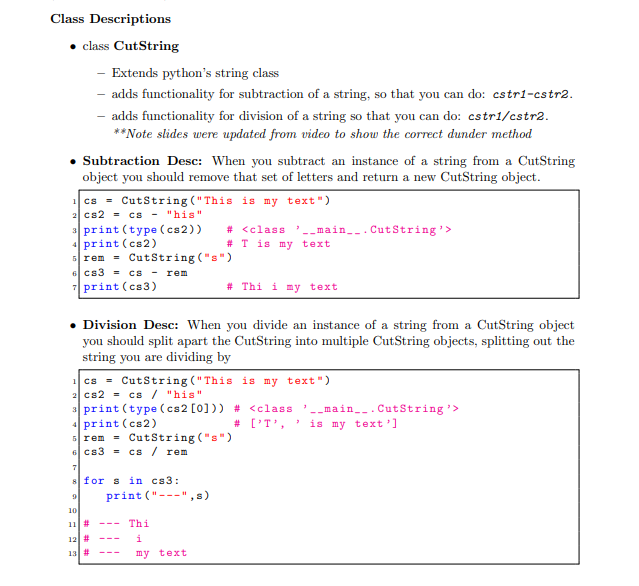 Solved Class Descriptions . class CutString Extends python's