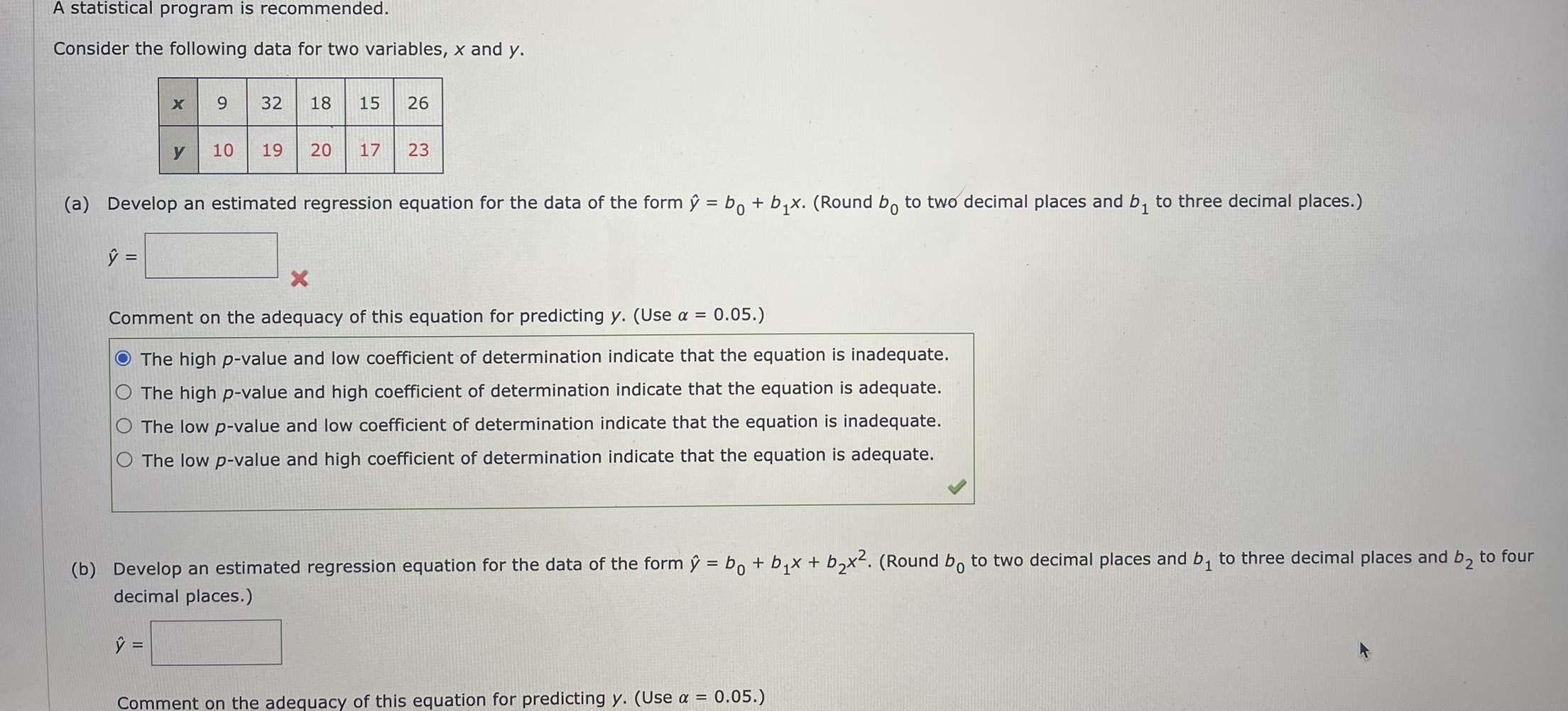 Solved Consider the following data for two variables, x and | Chegg.com