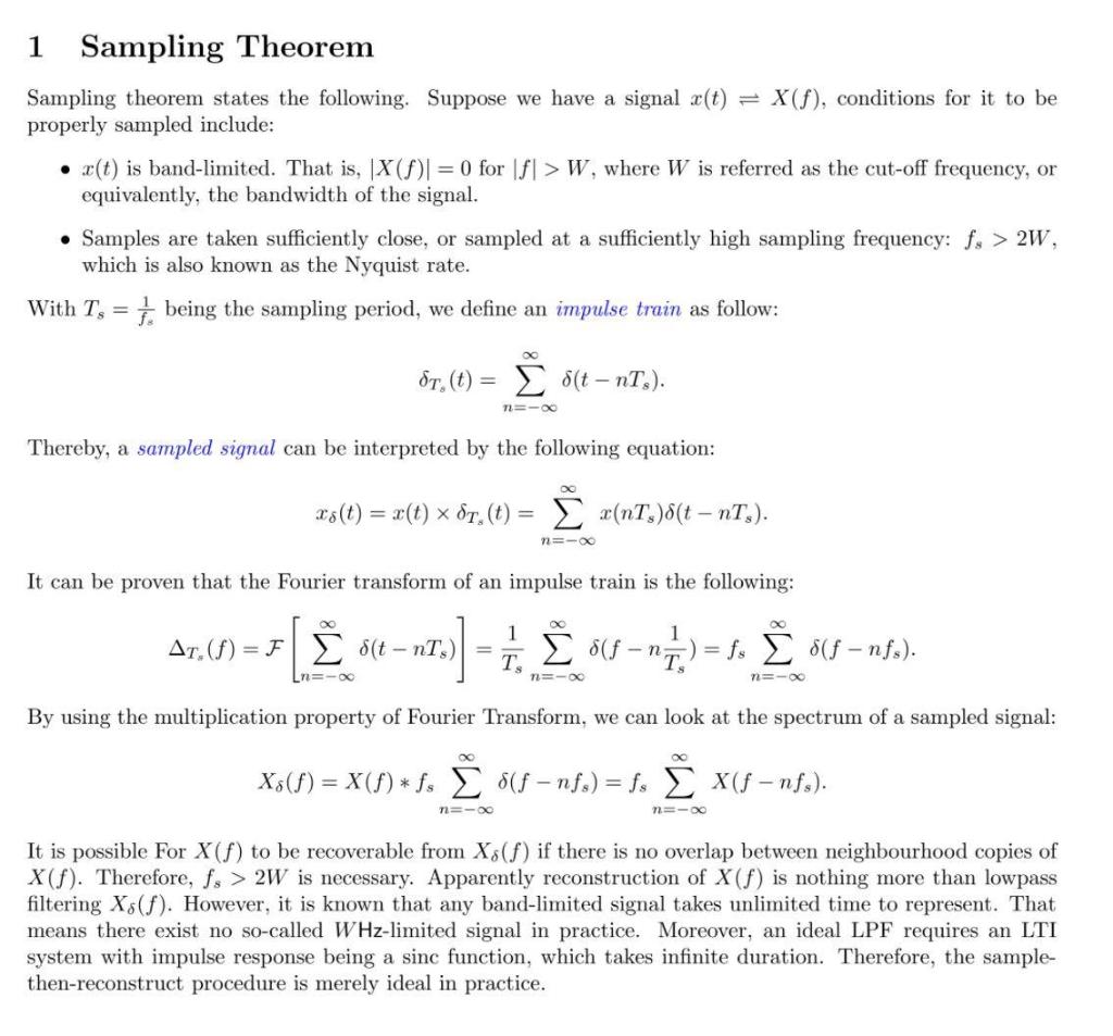 Solved 1 Sampling Theorem Sampling theorem states the | Chegg.com