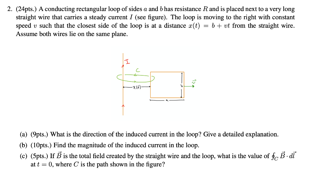 Solved 2. (24pts.) A Conducting Rectangular Loop Of Sides A | Chegg.com