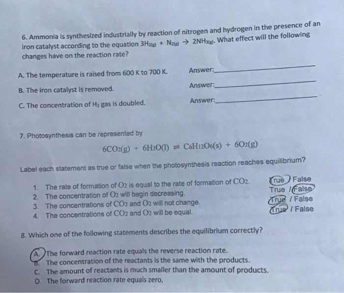 Solved 6. Ammonia is synthesized industrially by reaction of | Chegg.com