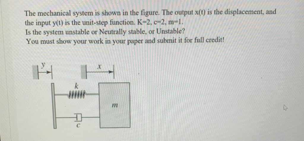 Solved The mechanical system is shown in the figure. The | Chegg.com