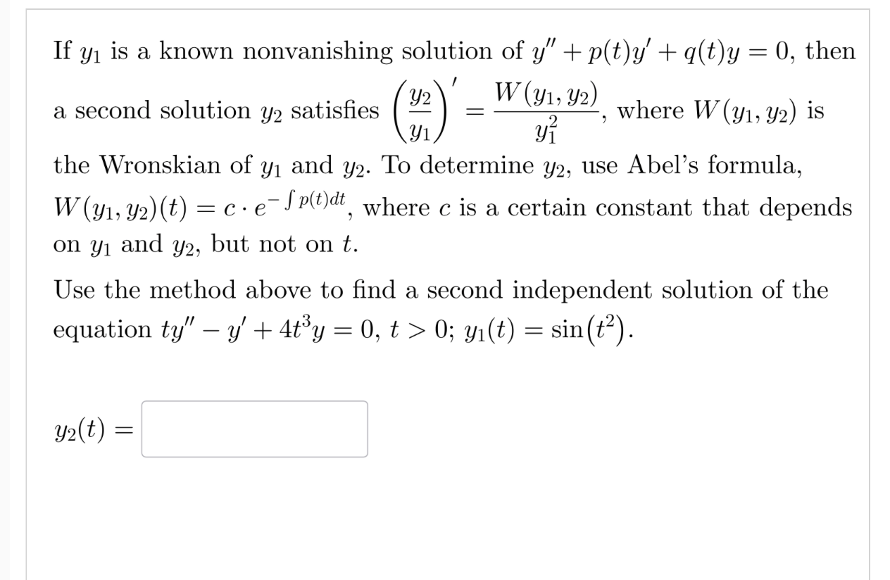 Solved If y1 is a known nonvanishing solution of | Chegg.com