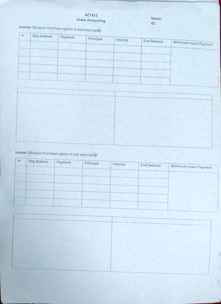 ACT431 Name Lease Accounting ID Leasee (Bargain