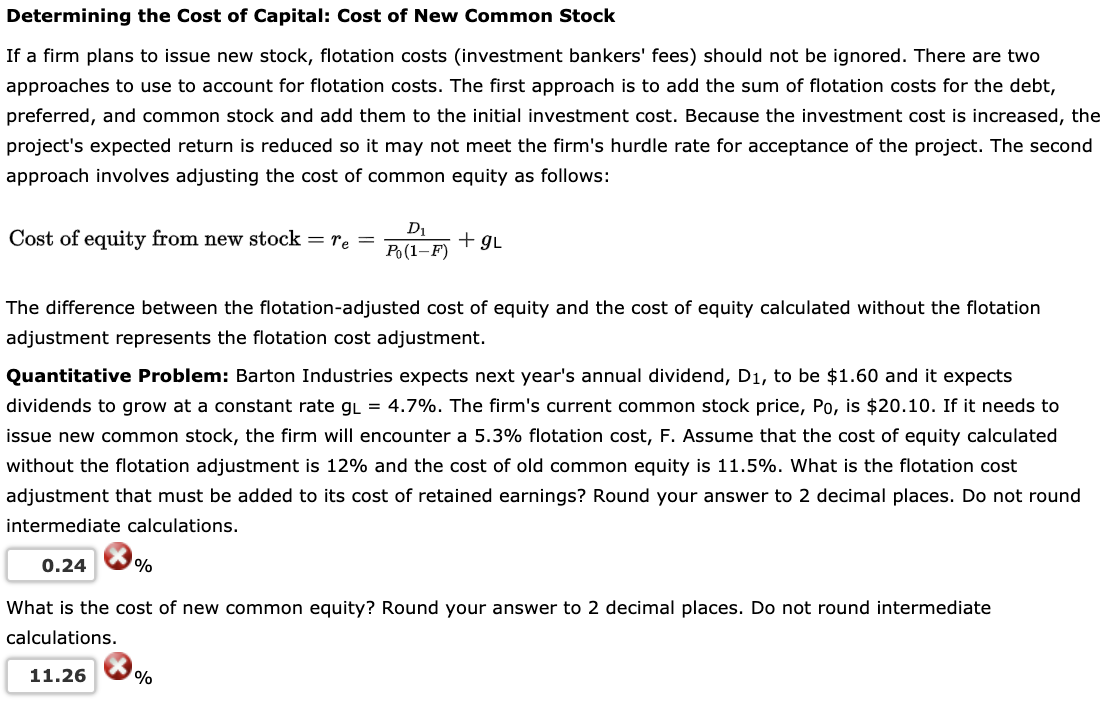 Solved Determining the Cost of Capital: Cost of New Common | Chegg.com