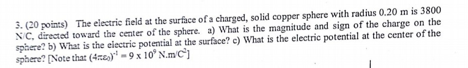Solved 3. (20 points) The electric field at the surface of a | Chegg.com